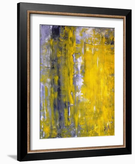 Grey And Yellow Abstract Art Painting-T30Gallery-Framed Art Print