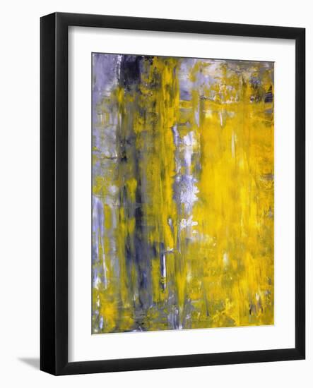 Grey And Yellow Abstract Art Painting-T30Gallery-Framed Art Print