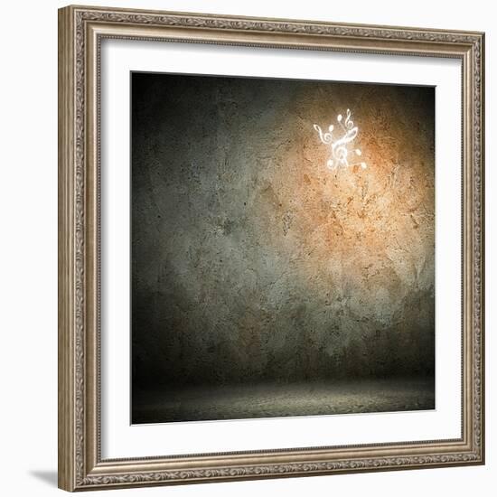 Grey Background Image With Music Note Symbols-Sergey Nivens-Framed Art Print