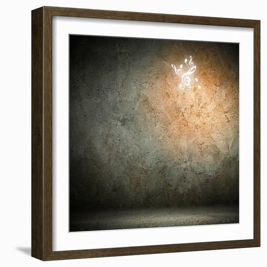 Grey Background Image With Music Note Symbols-Sergey Nivens-Framed Art Print