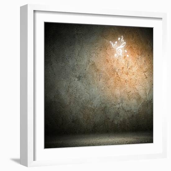 Grey Background Image With Music Note Symbols-Sergey Nivens-Framed Art Print