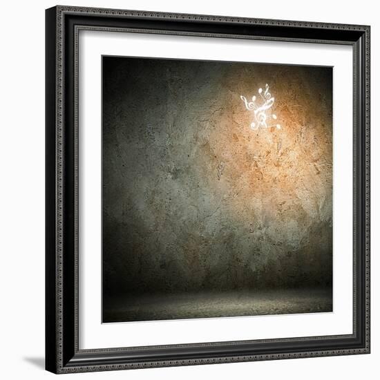 Grey Background Image With Music Note Symbols-Sergey Nivens-Framed Art Print