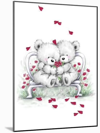 Grey Bear Couple on Bench-MAKIKO-Mounted Giclee Print