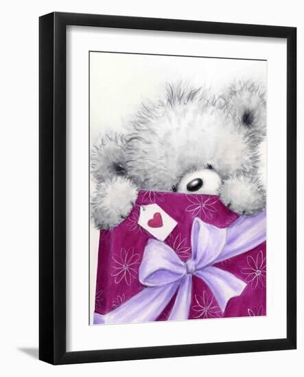 Grey Bear Holding Present-MAKIKO-Framed Giclee Print