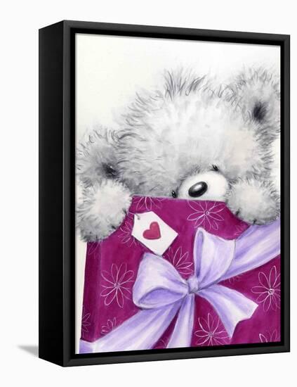 Grey Bear Holding Present-MAKIKO-Framed Premier Image Canvas