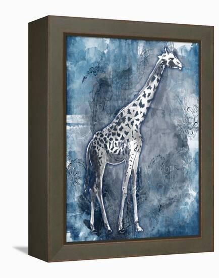 Grey Blue Giraffe-OnRei-Framed Stretched Canvas