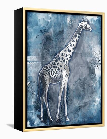 Grey Blue Giraffe-OnRei-Framed Stretched Canvas