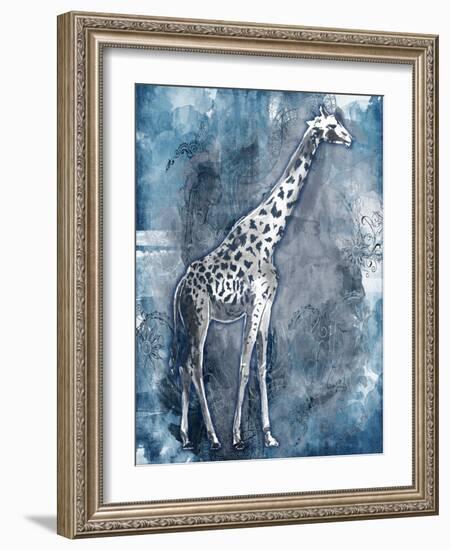 Grey Blue Giraffe-OnRei-Framed Art Print