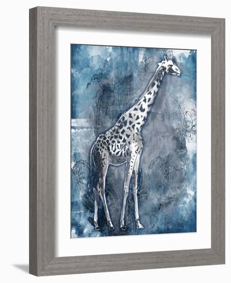 Grey Blue Giraffe-OnRei-Framed Art Print