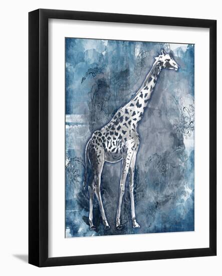 Grey Blue Giraffe-OnRei-Framed Art Print