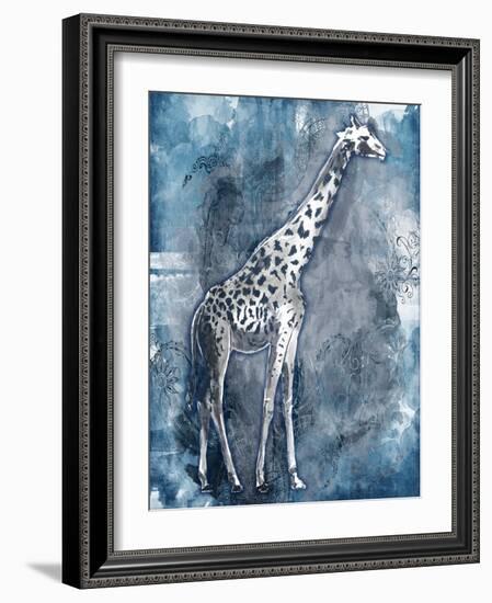 Grey Blue Giraffe-OnRei-Framed Art Print