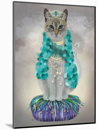 Grey Cat With Bells, Full-Fab Funky-Mounted Art Print