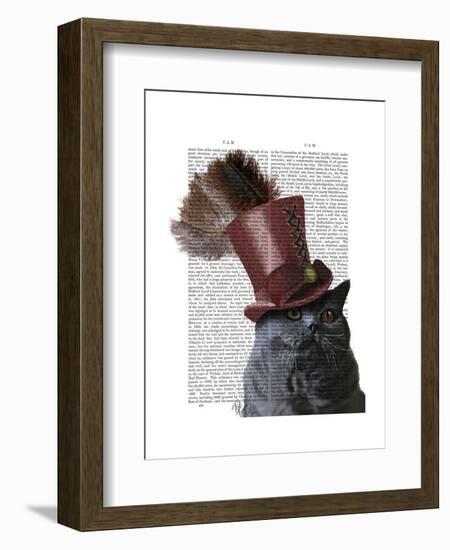Grey Cat with Steampunk Top Hat-Fab Funky-Framed Art Print