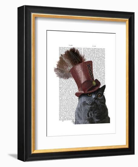 Grey Cat with Steampunk Top Hat-Fab Funky-Framed Art Print