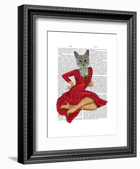 Grey Cat with White Rose-Fab Funky-Framed Art Print