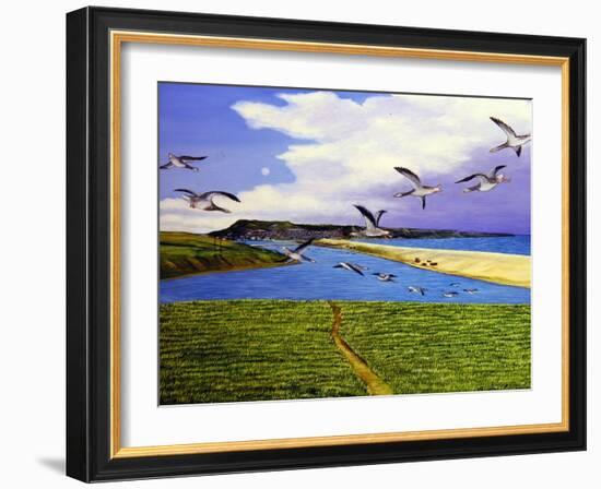 Grey Lag Geese Landing on the Fleet, 2008-Liz Wright-Framed Giclee Print