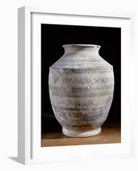 Grey pottery vessel decorated with panels of animal designs, from the Hili tombs-Werner Forman-Framed Giclee Print