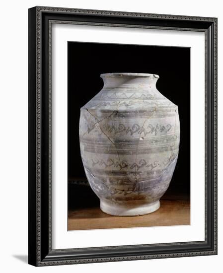 Grey pottery vessel decorated with panels of animal designs, from the Hili tombs-Werner Forman-Framed Giclee Print