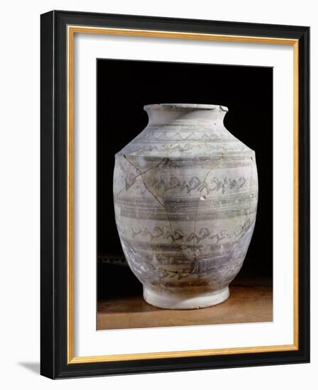 Grey pottery vessel decorated with panels of animal designs, from the Hili tombs-Werner Forman-Framed Giclee Print