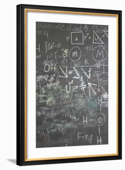 Grey School Chalkboard with Many Different Formuls, Signs and Counts Vertical-Paha_L-Framed Premium Giclee Print