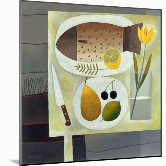 Grey Still Life with Fish, 1999-Reg Cartwright-Mounted Giclee Print