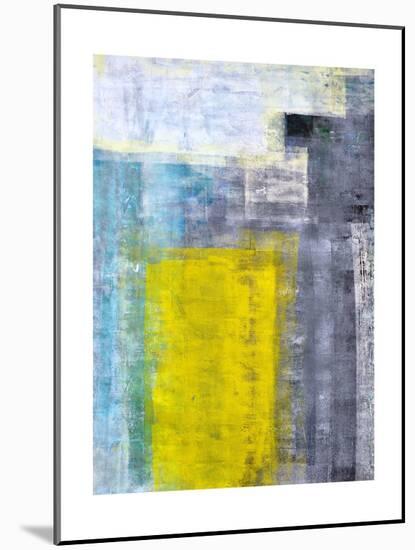 Grey Teal And Yellow Abstract Art Painting Mounted Print