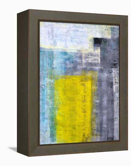 Grey, Teal And Yellow Abstract Art Painting-T30Gallery-Framed Stretched Canvas