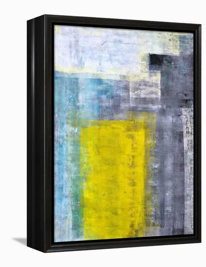 Grey, Teal And Yellow Abstract Art Painting-T30Gallery-Framed Stretched Canvas
