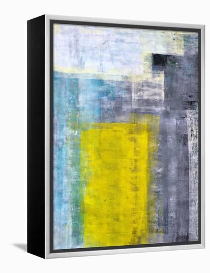 Grey, Teal And Yellow Abstract Art Painting-T30Gallery-Framed Stretched Canvas