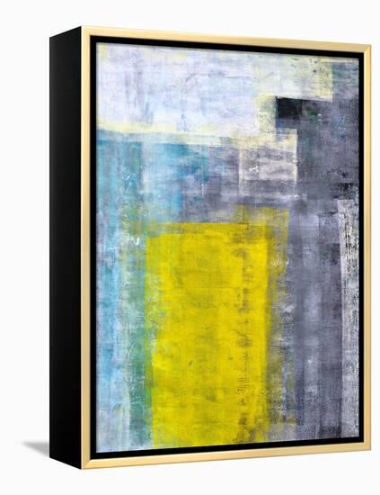 Grey, Teal And Yellow Abstract Art Painting-T30Gallery-Framed Stretched Canvas