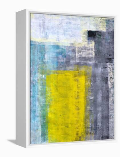 Grey, Teal And Yellow Abstract Art Painting-T30Gallery-Framed Stretched Canvas