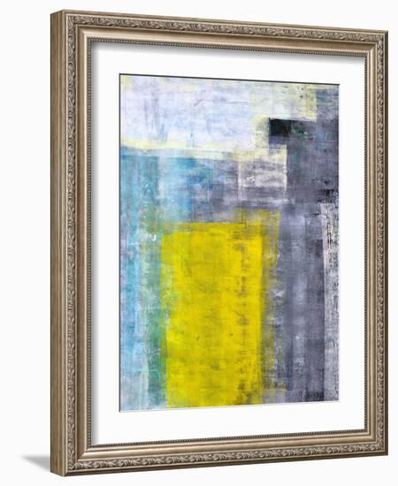 Grey, Teal And Yellow Abstract Art Painting-T30Gallery-Framed Art Print