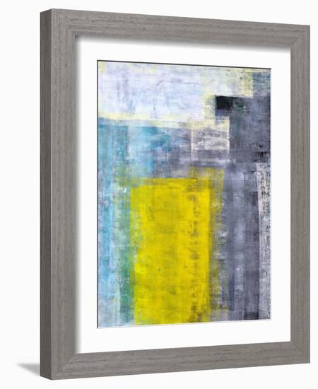 Grey, Teal And Yellow Abstract Art Painting-T30Gallery-Framed Art Print