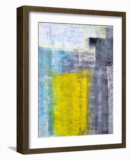 Grey, Teal And Yellow Abstract Art Painting-T30Gallery-Framed Art Print