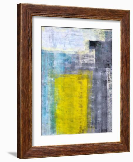 Grey, Teal And Yellow Abstract Art Painting-T30Gallery-Framed Art Print