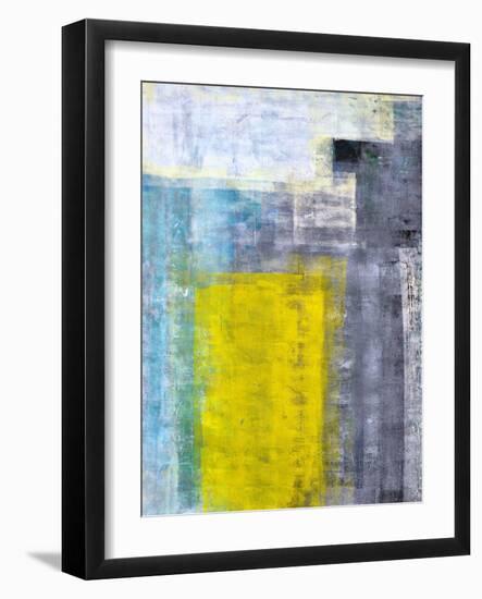 Grey, Teal And Yellow Abstract Art Painting-T30Gallery-Framed Art Print