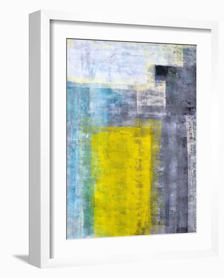 Grey, Teal And Yellow Abstract Art Painting-T30Gallery-Framed Art Print