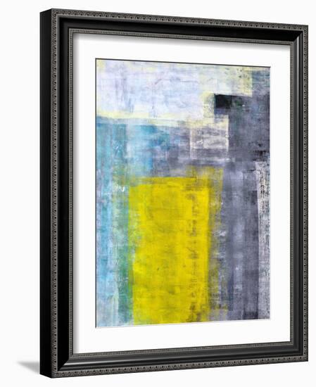 Grey, Teal And Yellow Abstract Art Painting-T30Gallery-Framed Art Print