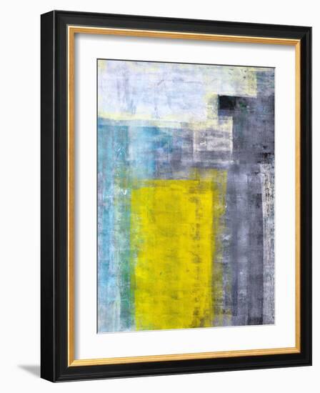 Grey, Teal And Yellow Abstract Art Painting-T30Gallery-Framed Art Print