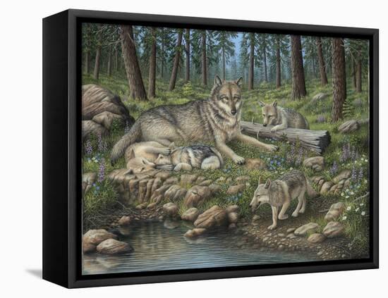 Grey Wolf Mother and Pups-Robert Wavra-Framed Premier Image Canvas