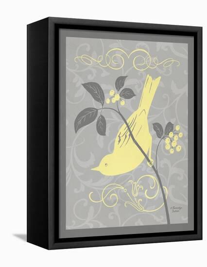 Grey & Yellow Bird I-Gwendolyn Babbitt-Framed Stretched Canvas