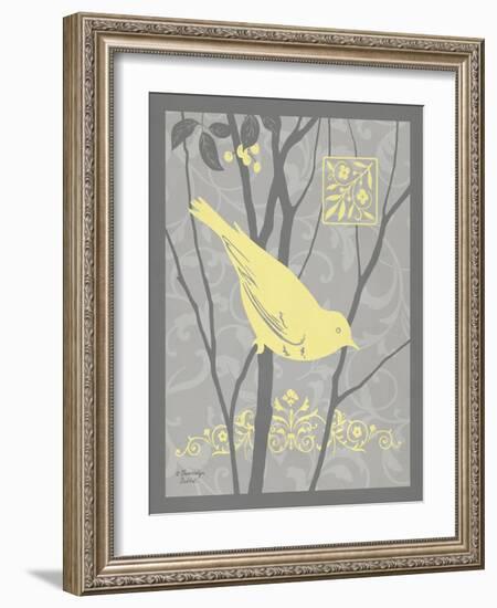 Grey & Yellow Bird II-Gwendolyn Babbitt-Framed Art Print