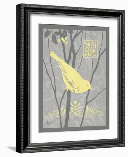 Grey & Yellow Bird II-Gwendolyn Babbitt-Framed Art Print