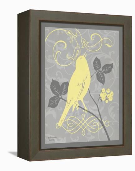 Grey & Yellow Bird III-Gwendolyn Babbitt-Framed Stretched Canvas