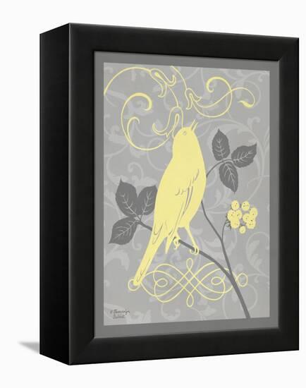 Grey & Yellow Bird III-Gwendolyn Babbitt-Framed Stretched Canvas