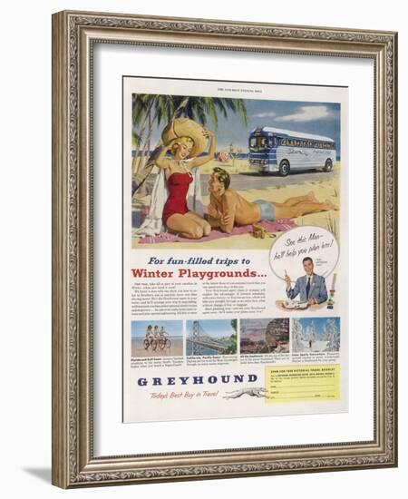 Greyhound Coaches Take You to Winter Sunshine at Scarcely More Cost Than Staying at Home-null-Framed Art Print