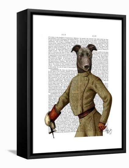 Greyhound Fencer Dark Portrait-Fab Funky-Framed Stretched Canvas
