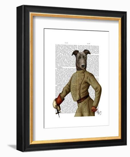 Greyhound Fencer Dark Portrait-Fab Funky-Framed Art Print