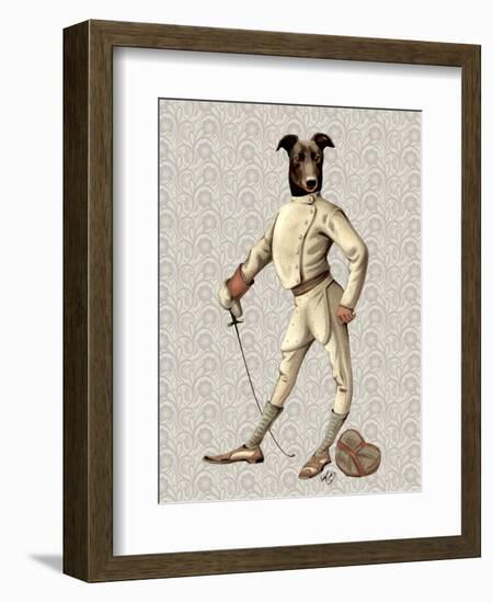 Greyhound Fencer in Cream Full-Fab Funky-Framed Premium Giclee Print