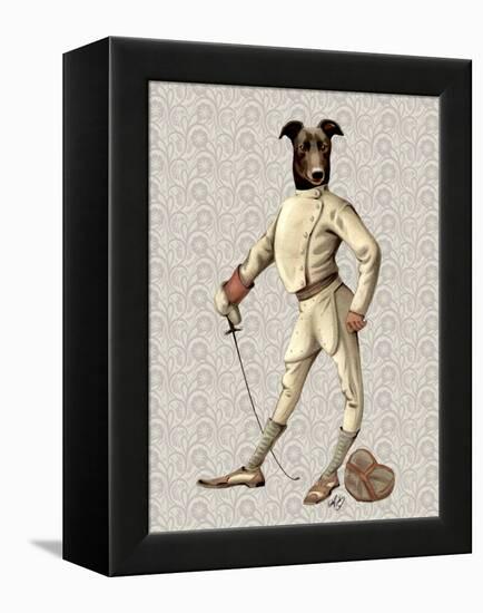 Greyhound Fencer in Cream Full-Fab Funky-Framed Stretched Canvas